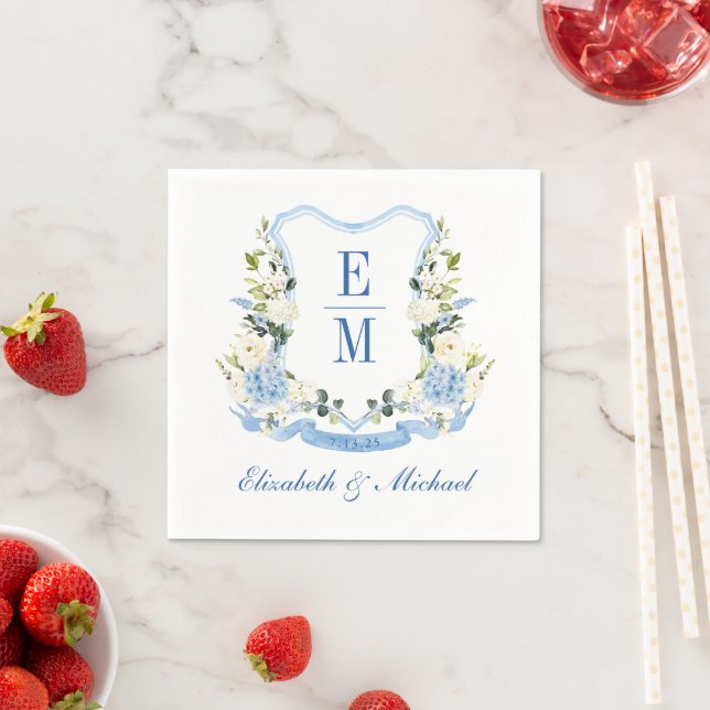 Serviette En Papier Aquarelle personnalisée Hydrangea Floral Crest Mar (En situation)