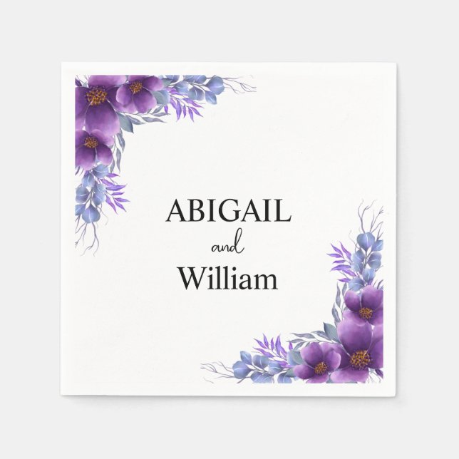 Serviette En Papier Aquarelle personnalisée Mariage de fleurs violette (Devant)