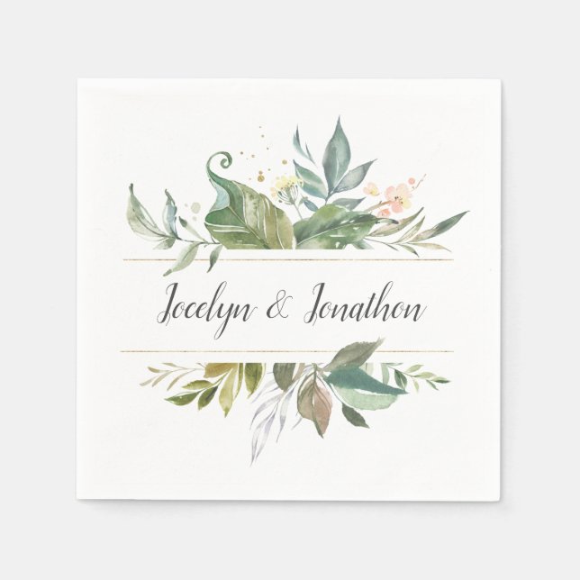 Serviette En Papier Aquarelle personnalisée Mariage floral (Devant)