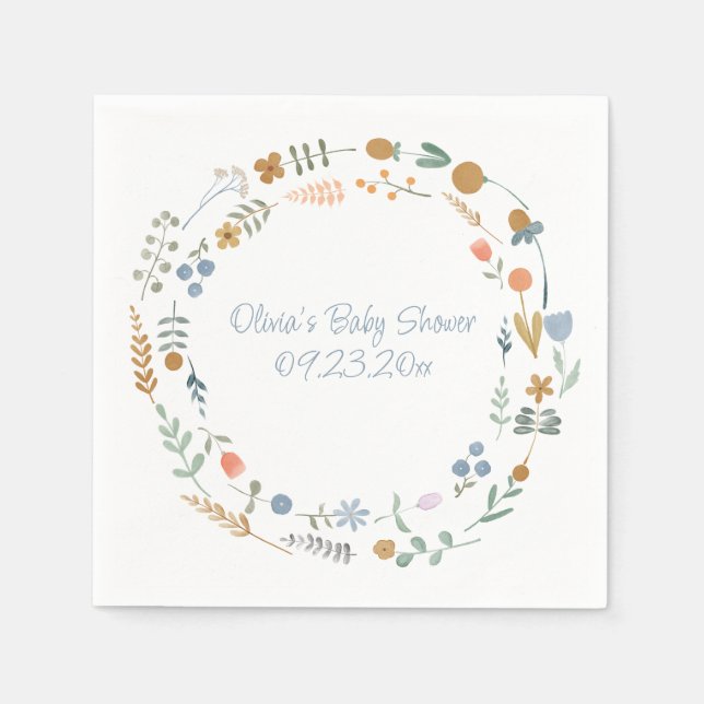 Serviette En Papier Aquarelle personnalisée simple Baby shower floral (Devant)