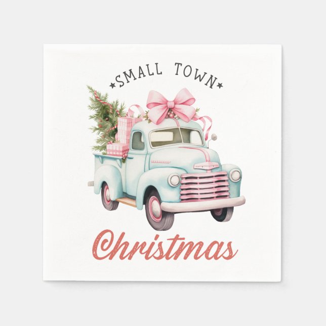 Serviette En Papier Aquarelle Petite Ville Noël Satin (Devant)
