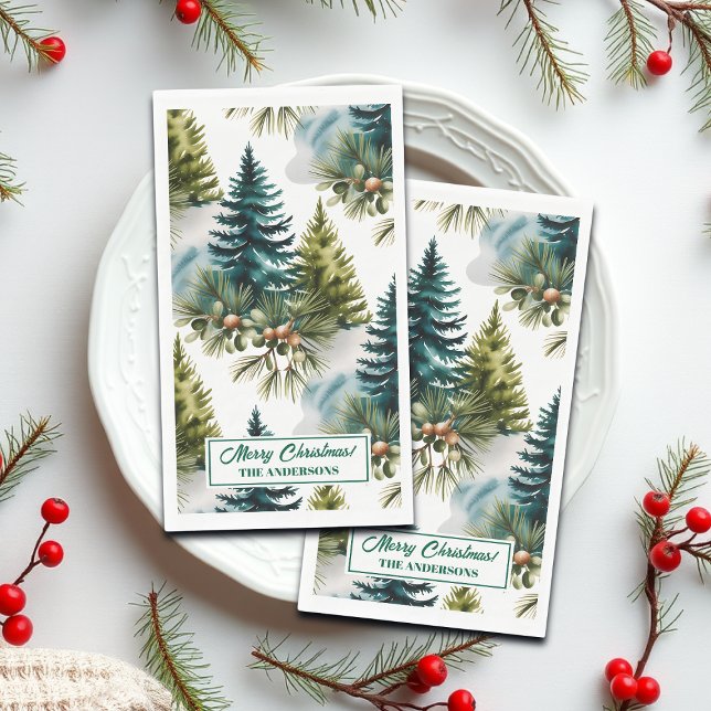 Serviette En Papier Aquarelle Pine Motif Elégant hiver (Créateur téléchargé)