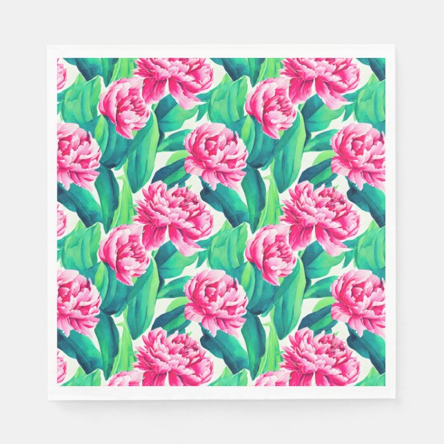 Serviette En Papier Aquarelle Pink Peonis Imprimer (Devant)