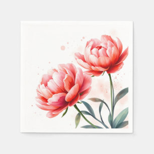 Serviette En Papier Aquarelle pivoine en corail et blush