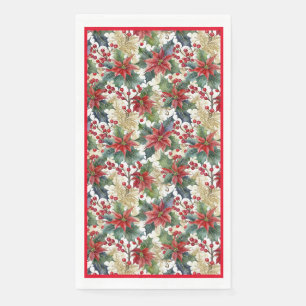 Serviette En Papier Aquarelle poinsettia et saint motif Noël