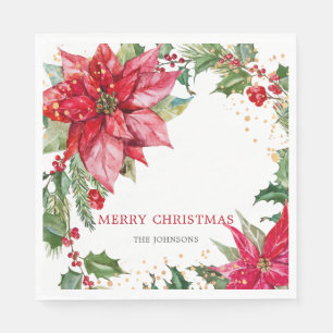 Serviette En Papier Aquarelle Poinsettia Gold Splatz Personnalisé