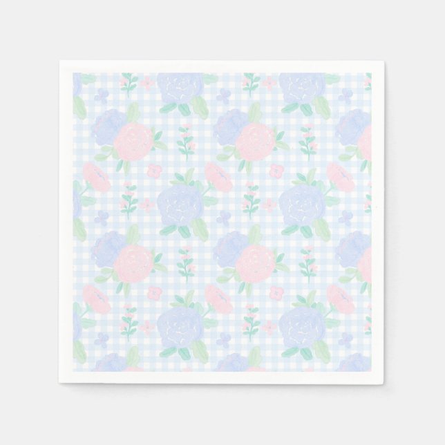 Serviette En Papier Aquarelle Preppy Floral En vichy Anniversaire (Devant)