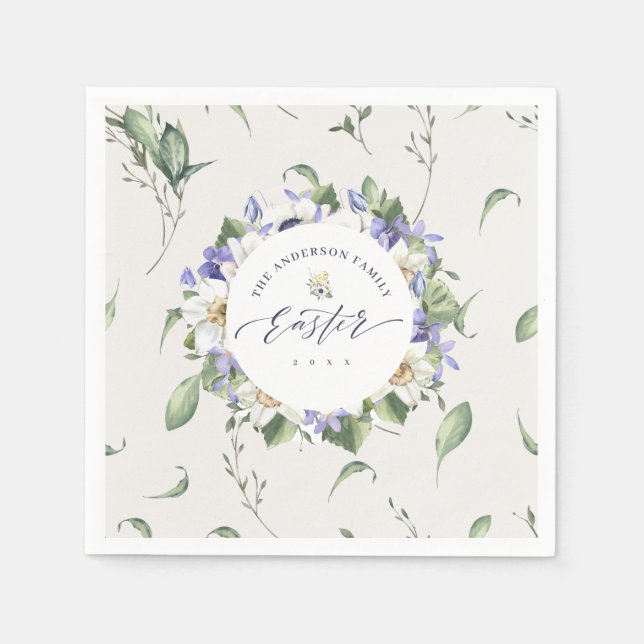 Serviette En Papier Aquarelle printanière fleurie Naples de Pâques (Devant)