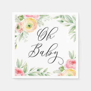 Serviette En Papier Aquarelle Ranunculus Fleurs Baby shower de printem
