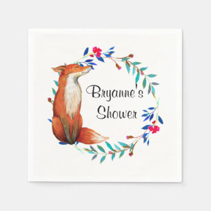 Serviette En Papier Aquarelle Renard & Couronne Baby Shower de Mariage