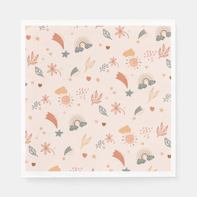 Serviette En Papier Aquarelle Retro Boho Arc-en-ciel neutre (Devant)