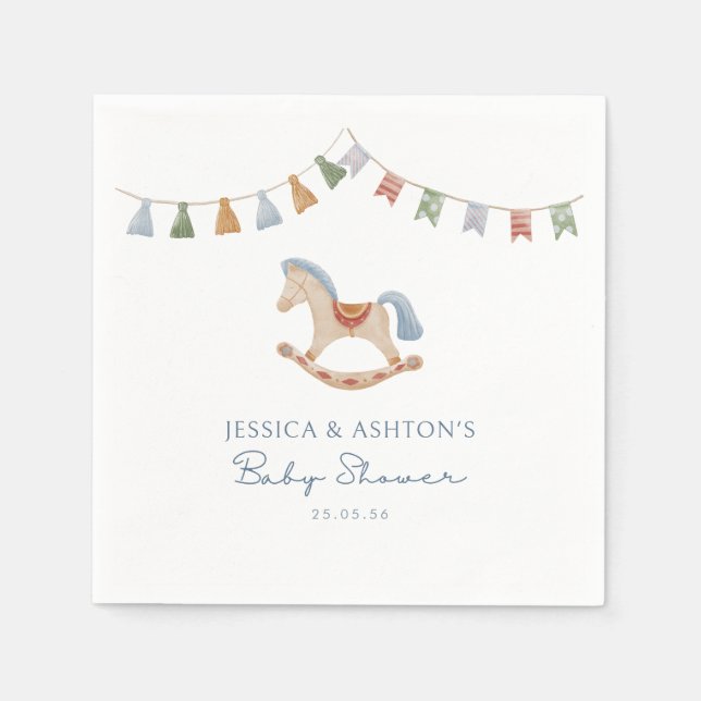 Serviette En Papier Aquarelle Rocking Horse, Baby shower (Devant)