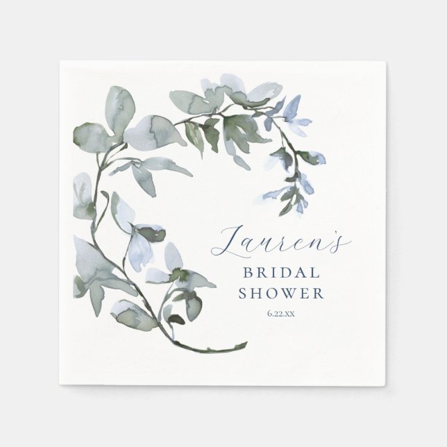Serviette En Papier Aquarelle romantique Bleu Fête des mariées Florale (Devant)