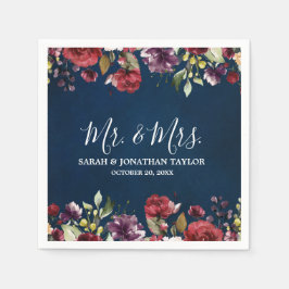 Serviette En Papier Aquarelle romantique Bourgogne Rouge Marine Floral