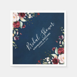 Serviette En Papier Aquarelle romantique Bourgogne Rouge Marine Floral