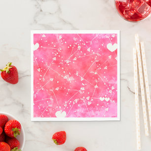 Serviette En Papier Aquarelle romantique Coeurs et flèches roses Motif
