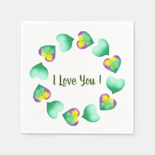 Serviette En Papier Aquarelle romantique Cute Vert Saint Valentin