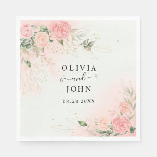 Serviette En Papier Aquarelle romantique rose Mariage rose Floral