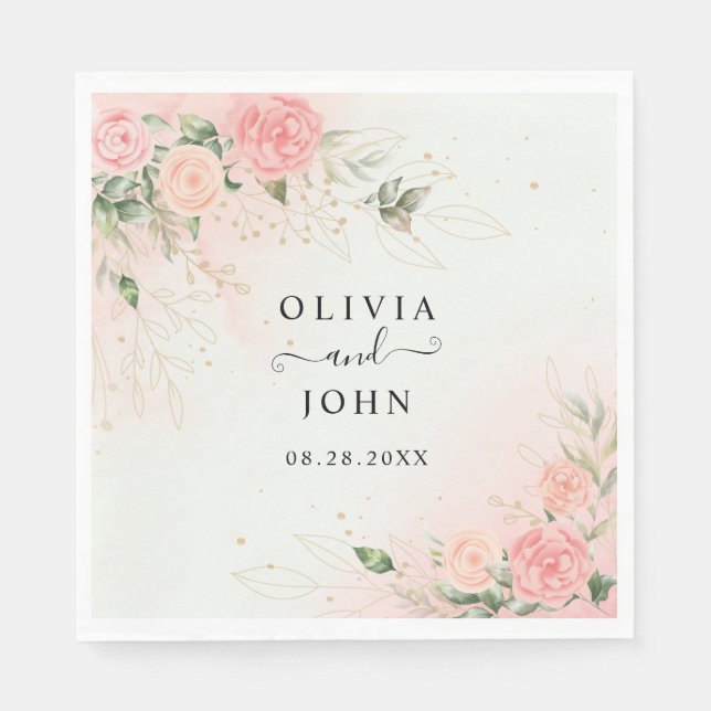 Serviette En Papier Aquarelle romantique rose Mariage rose Floral (Devant)