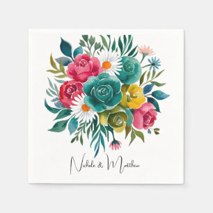Serviette En Papier Aquarelle romantique : un Mariage coloré en fleurs