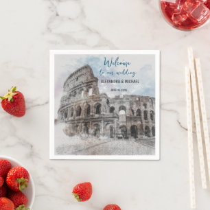 Serviette En Papier Aquarelle Rome, Italie