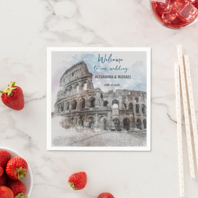 Serviette En Papier Aquarelle Rome, Italie (En situation)