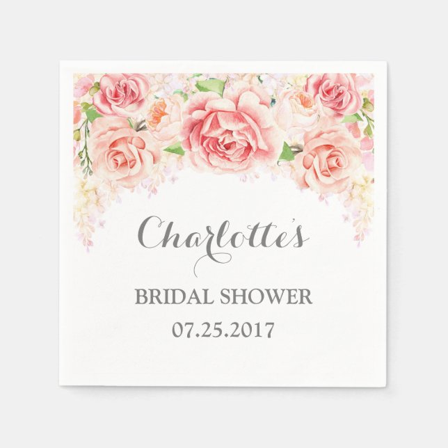 Serviette En Papier Aquarelle rose blanc Fête des mariées florale (Devant)