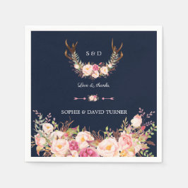 Serviette En Papier Aquarelle rose Blush Floral Antlers Mariage
