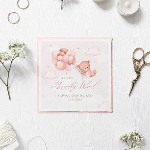 Serviette En Papier Aquarelle rose Boho Girl Teddy Bear Baby shower