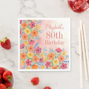 Serviette En Papier Aquarelle rose Botanique Personnalisée Anniversair