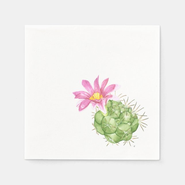 Serviette En Papier Aquarelle rose cactus en floraison (Devant)