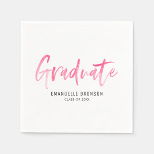 Serviette En Papier Aquarelle rose chaud Lettering Graduation