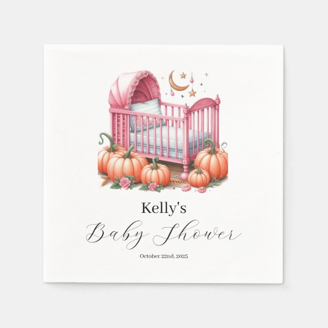 Serviette En Papier Aquarelle rose Citrouille automne et automne (Devant)