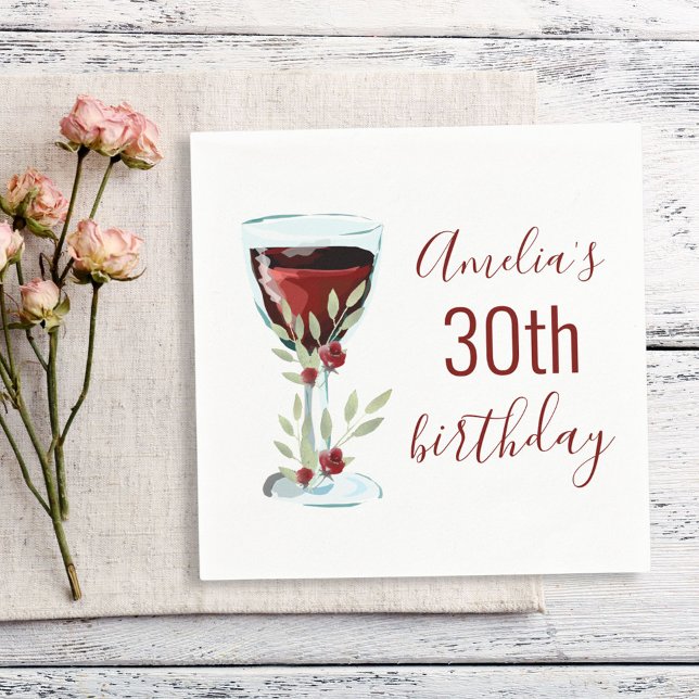 Serviette En Papier Aquarelle Rose de vin rouge 30e anniversaire (Créateur téléchargé)
