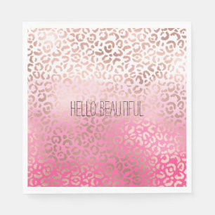 Serviette En Papier Aquarelle rose Empreinte de léopard personnalisé