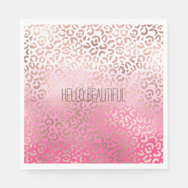 Serviette En Papier Aquarelle rose Empreinte de léopard personnalisé (Devant)