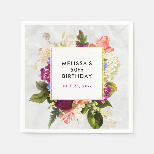 Serviette En Papier Aquarelle rose et blanc moderne Fleur Anniversaire (Devant)