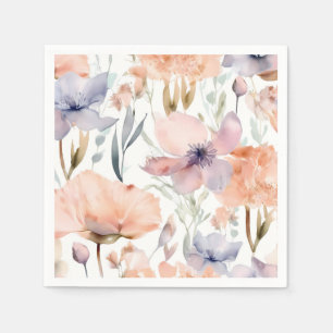 Serviette En Papier Aquarelle rose et bleu Fleurs