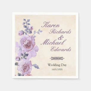 Serviette En Papier Aquarelle rose et Lilac Mariage floral