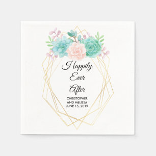 Serviette En Papier Aquarelle rose et vert moderne Mariage Succulent