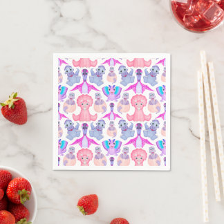 Serviette En Papier Aquarelle rose et violet mignonne filles Dinosaur