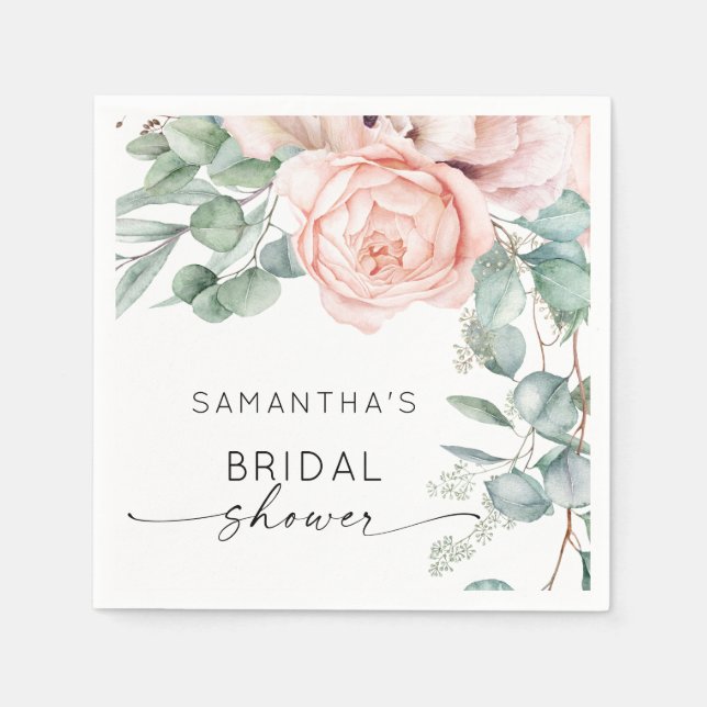 Serviette En Papier Aquarelle rose Fête des mariées florale (Devant)