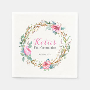 Serviette En Papier Aquarelle rose fleurie Partie de courge Napkins