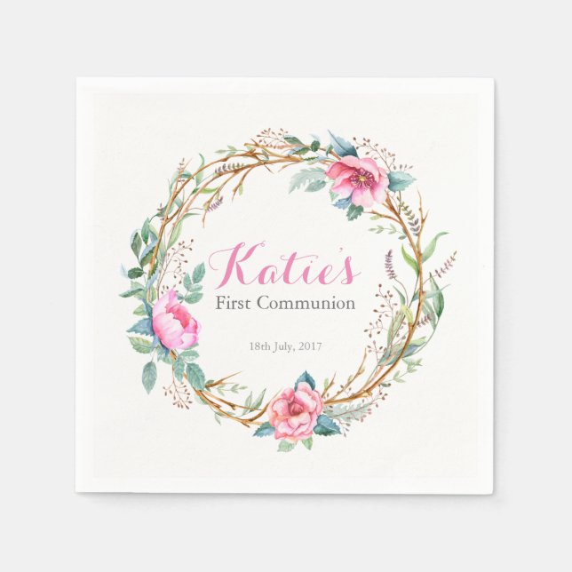 Serviette En Papier Aquarelle rose fleurie Partie de courge Napkins (Devant)
