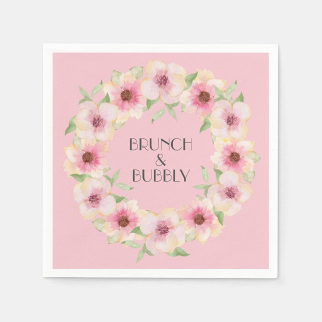 Serviette En Papier Aquarelle rose Fleurs blanches serviettes (Devant)