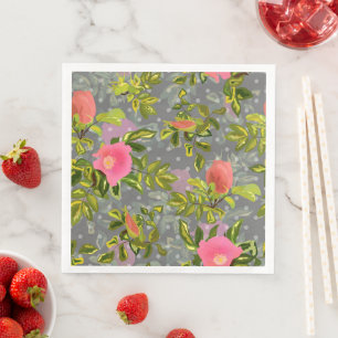 Serviette En Papier Aquarelle rose fleurs rose rétro fleurie botaniqu
