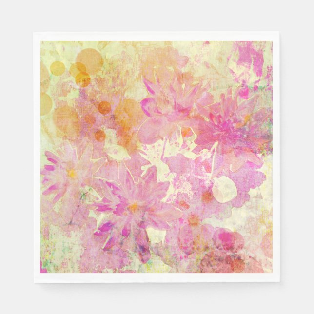 Serviette En Papier Aquarelle rose Floral (Devant)