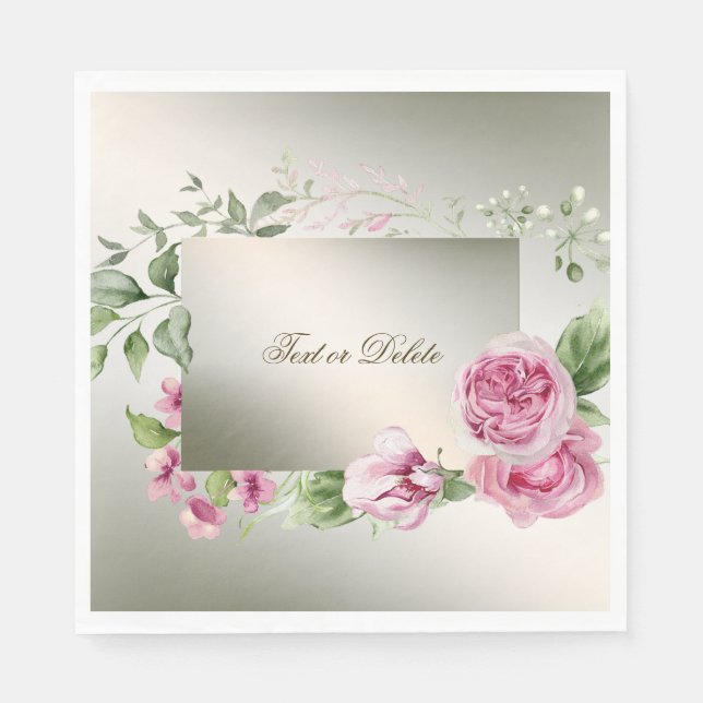 Serviette En Papier Aquarelle rose Floral Frame Bronze brillant (Devant)