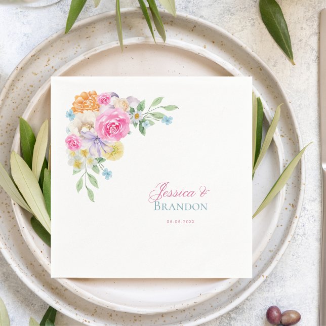 Serviette En Papier Aquarelle rose Floral Garden Tea Party Mariage (Créateur téléchargé)