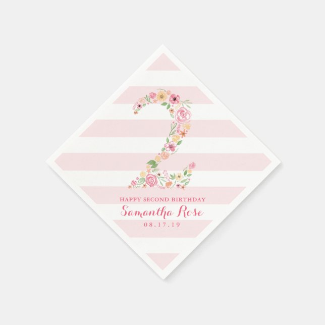 Serviette En Papier Aquarelle rose florale DEUX 2e anniversaire (Coin)